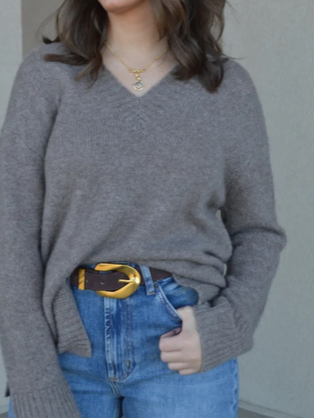 Rails Wool Blend Heather Grey V-Neck Sweater